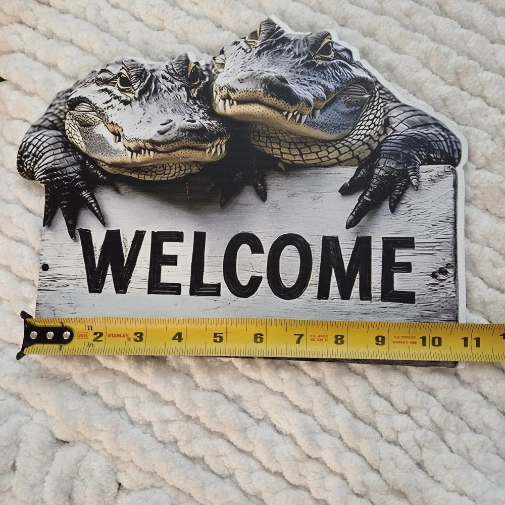 Alligator Crocodile Welcome Wooden Sign Plaque 9x12 Inch Louisiana Swamp Decor